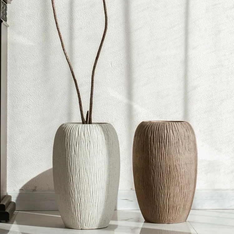 Nordic Style Home Decoration Fiber Clay Pots Custom Indoor Outdoor Decor Ceramic Floor Vases for Flower