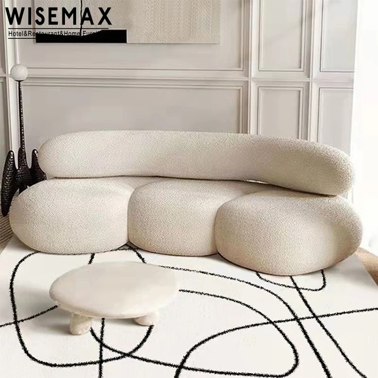 WISEMAX FURNITURE Italian Modern Sofas Fabric Lamb Wool Teddy Curved Shaped Floor Sofa Modular Living Room Sofa Set for Villa