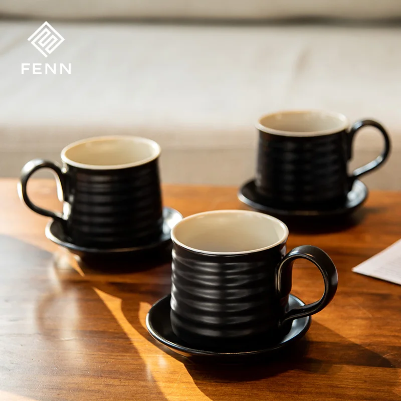 product fenn 150ml customized logo turkish tea cups set of 6 drinking coffee mug ceramic tea cups no handle black matte tea cup gift set-63