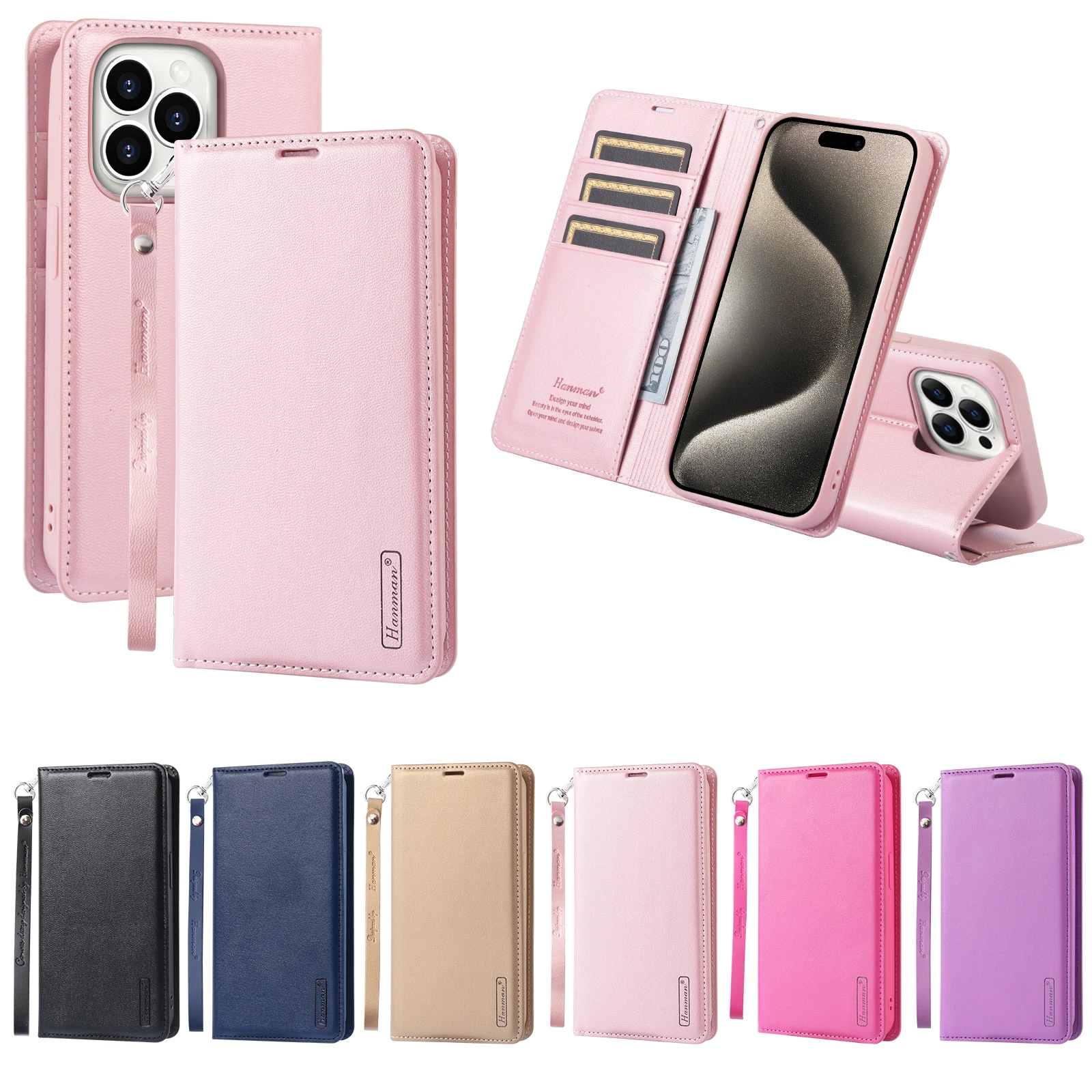 Hanman Brieftaschen-Hülle Für IPhone 16 Pro Max – Mit 2 Kartenfächern, Ständer & Magnetverschluss In Schwarz