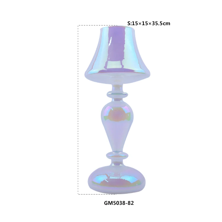 Wholesale battery operated illuminated iridescent glass Lit lamp for home decoration