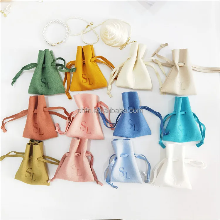 Customize Microfiber Fabric Envelop Small Luxury Jewelry Packaging Pouch Microfiber Bag With Enbossed
