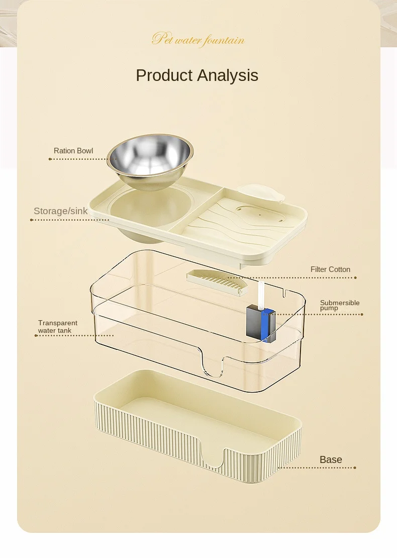 Cat Feeding and Drinking Machine Automatic Filtration Cycle Large Capacity Drinker Stainless Steel Food Bowl Pet Supplies details