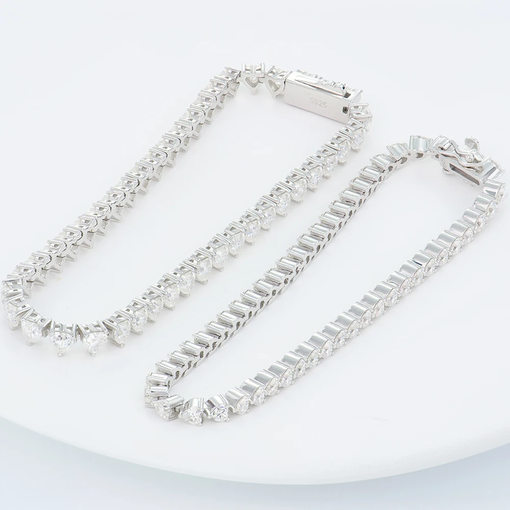 Manufacturer Highly Polished 925 Silver 3/4mm Heart Shape DEF Mossanite Diamond Tennis Bracelet Fashion Jewelry for PartyWedding