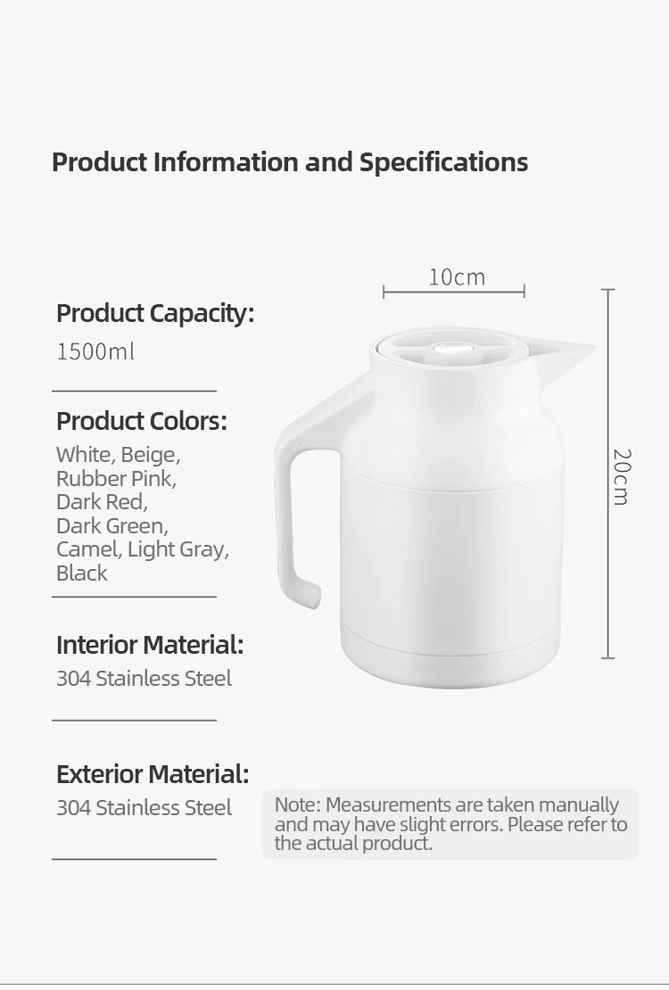 Nice Quality 1500ml Black White Portable Food Grade Stainless Steel 304 Hotel Keep Warm Drinking Hot Boil Water Kettle Pot Sets