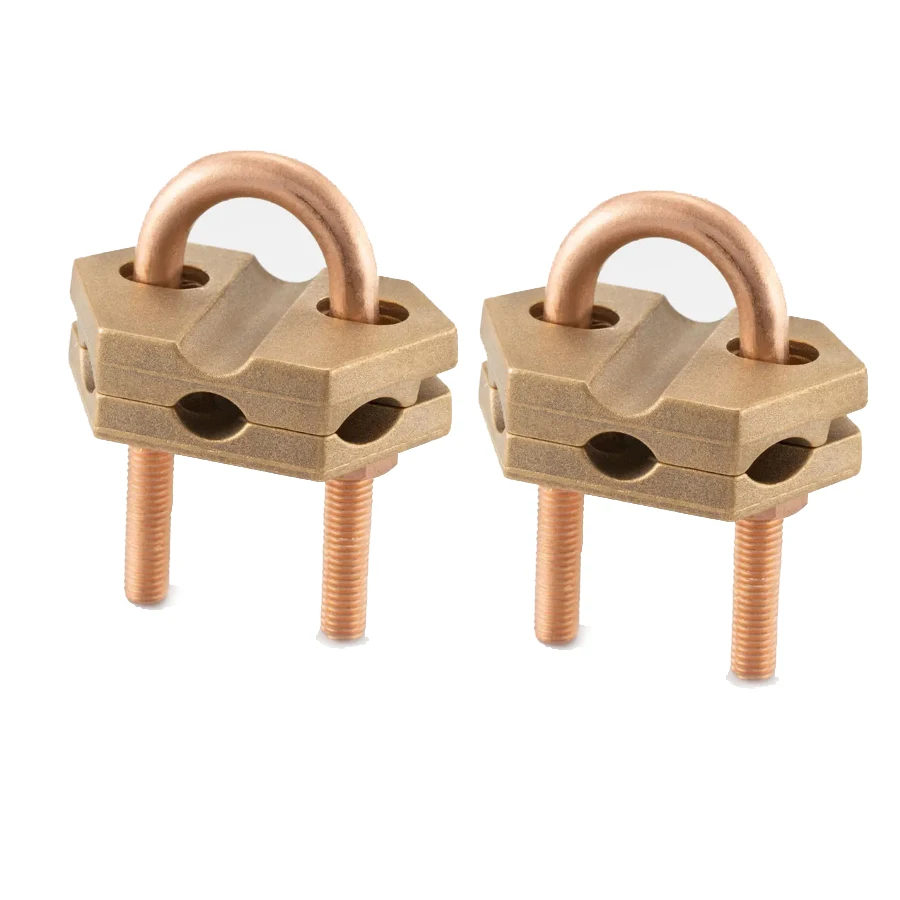 Custom U Bolt Earth Ground Rod Clamp Copper Round Pipe Clamp Electric Earthing Materials Brass Cable Clamps