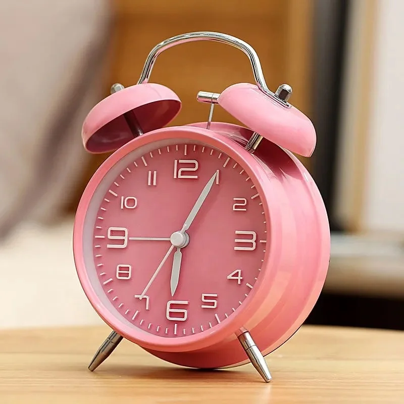 Modern Minimalist 4 Inch Digital Alarm Clock Electronic Movement Metal Mechanical Bell Student Bedside Bedroom Factory Wholesale