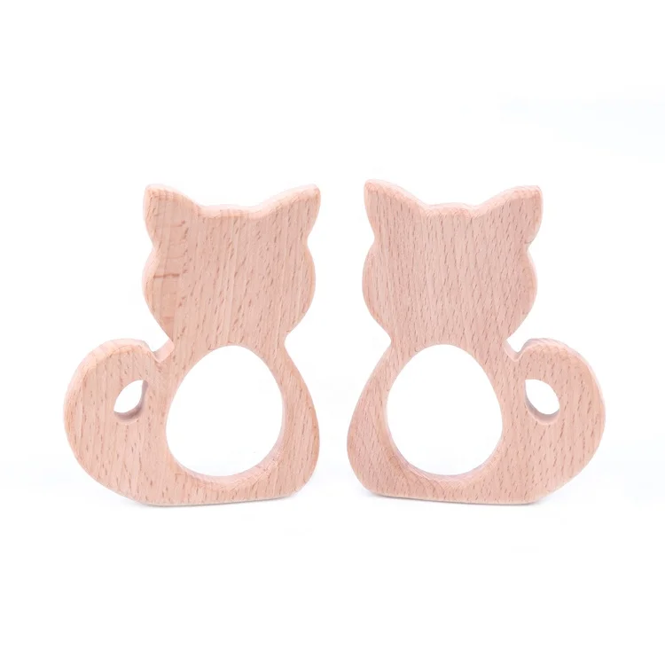 DIY Custom Teething Toy Beech Wood Wooden Cat Shaped  Teether for Baby