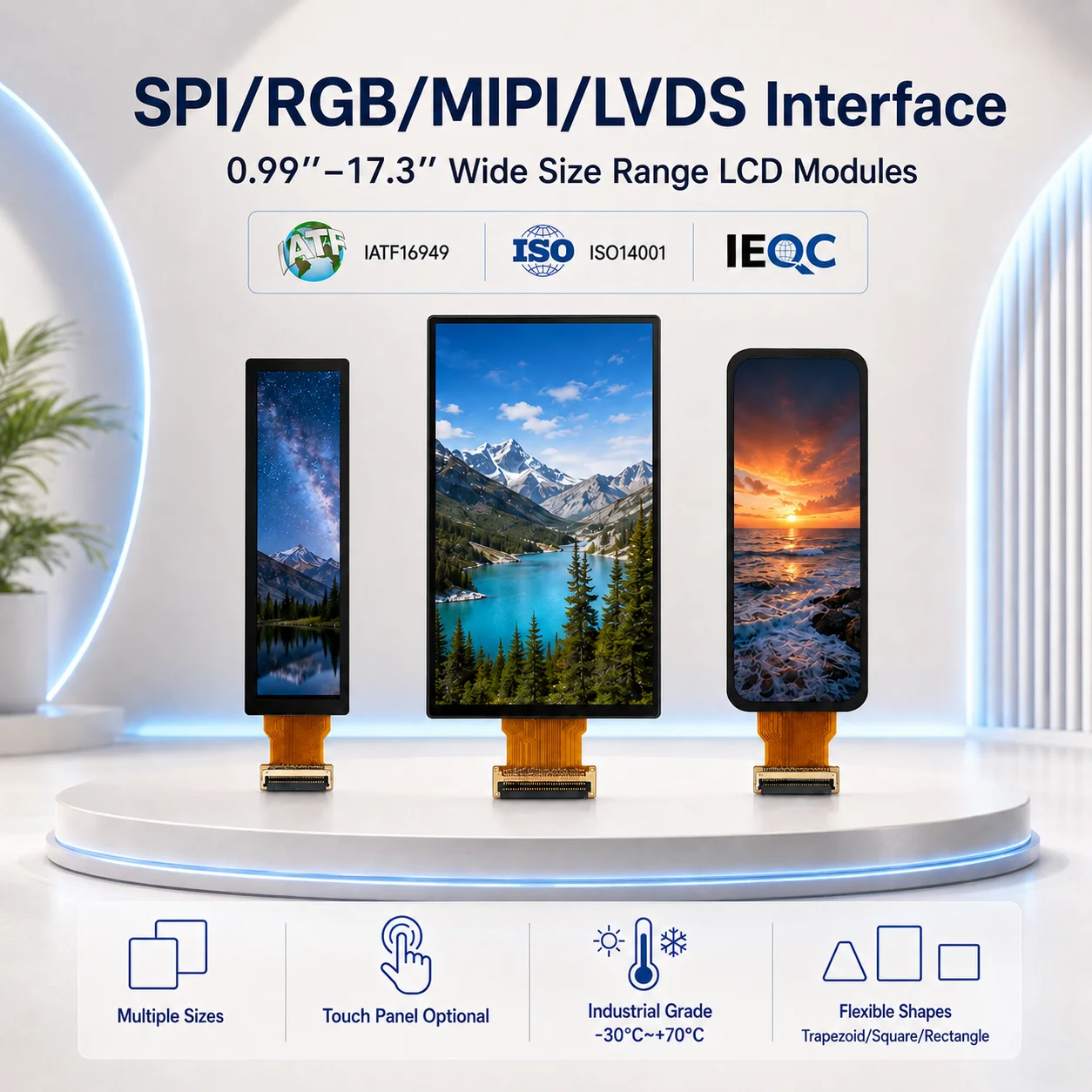 Factory Price Custom Sunlight Readable 0.99'' - 17.3'' LCD IPS Touch Screen Display Module With MIPI SPI RGB LVDS EDP Interface