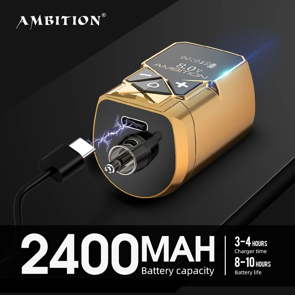 Ambition Kuark 2400mAh Portable LCD Display RCA Wireless Tattoo Battery Pack Tattoo Power Supply for Rotary Machine