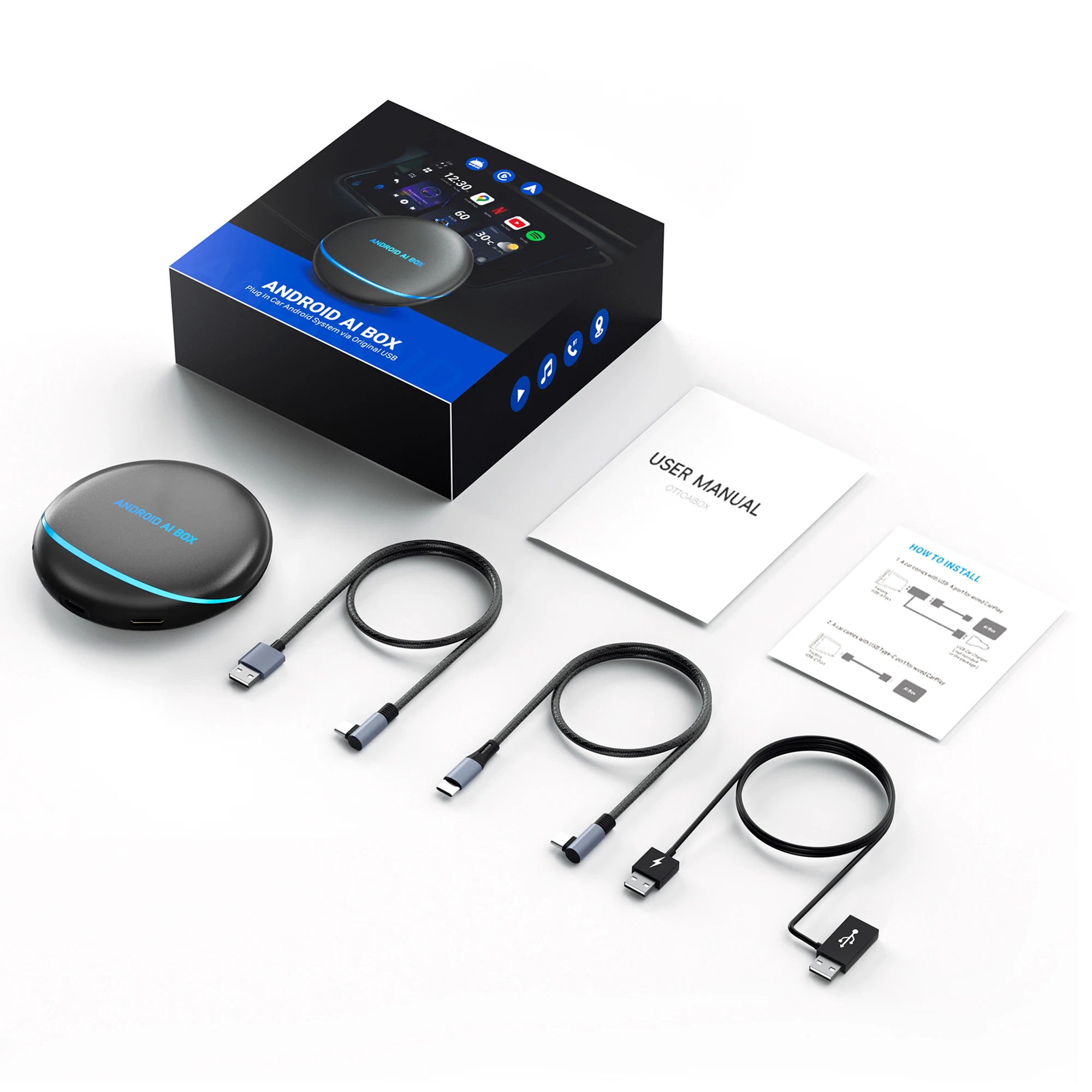 Ottocast Wireless Android Auto Adapter Car Play  Dongle Car Play Ai Box Android Smart Box for Android Device Youtube Netflix