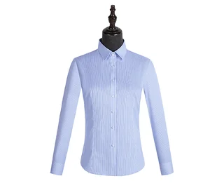 Wholesale Formal Dress Shirts Blue Stripe High Quality Long Sleeved Office Business Women's Shirts
