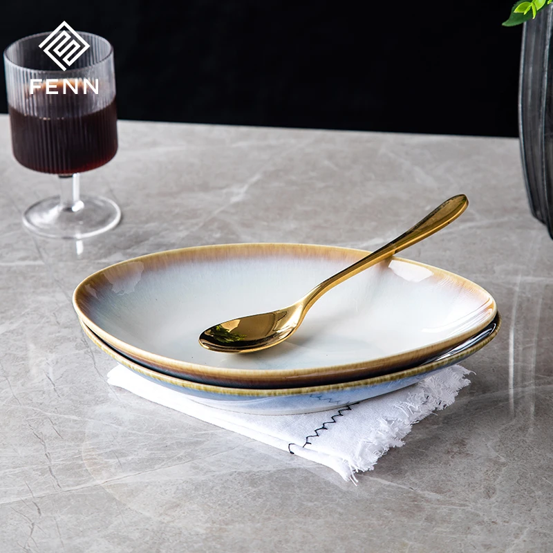 product fenn high quality creative glazed ceramic hotel restaurant plate set irregular shape nordic stoneware plate-58