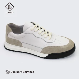 LANCI Sporty Running Shoes Comfortable Genuine Leather Casual Breathable Mesh Anti-Slip Lace-Up Closure Men Pure Leather Shoes