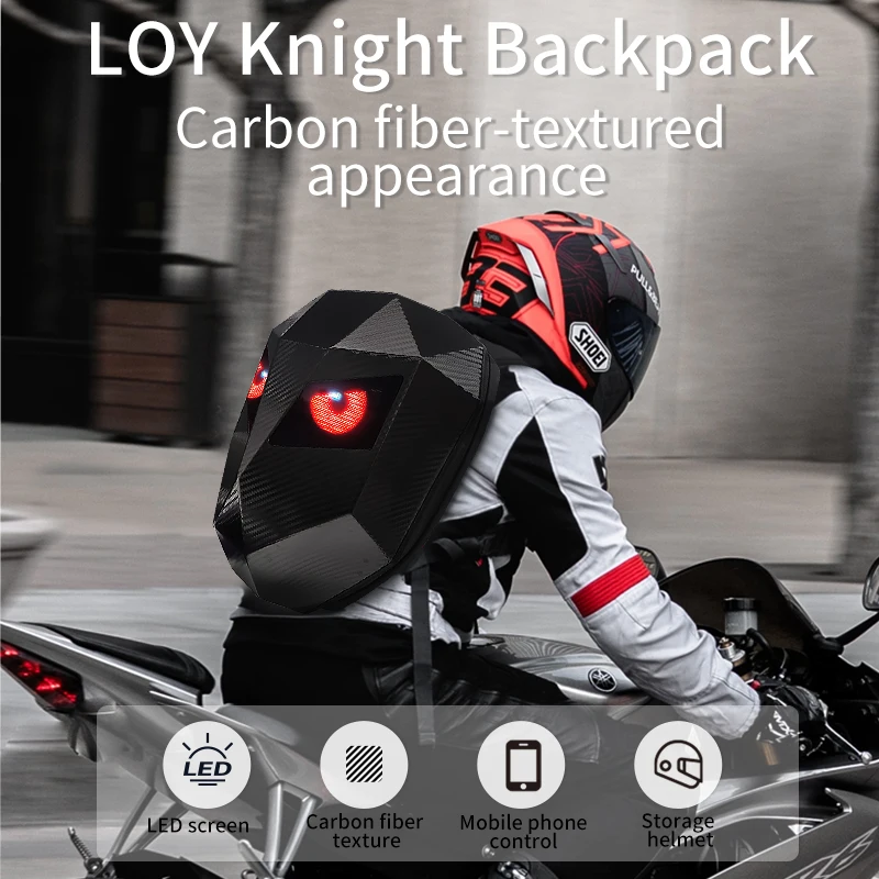 Crelander LED Knight Backpack, Laptop Bag Motorcycle Riding Backpack Hard Shell Travel Bag LED Motorbike Luggage Bags Waterproof Backpack DIY Daypack For Travelling Camping Cycling Storage Bag