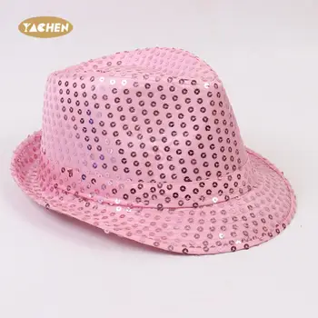 YACHEN Light-up Jazz Hat Flashing LED Lights Sequin Top Hat for New Year Western Bachelorette Party Costume Accessories