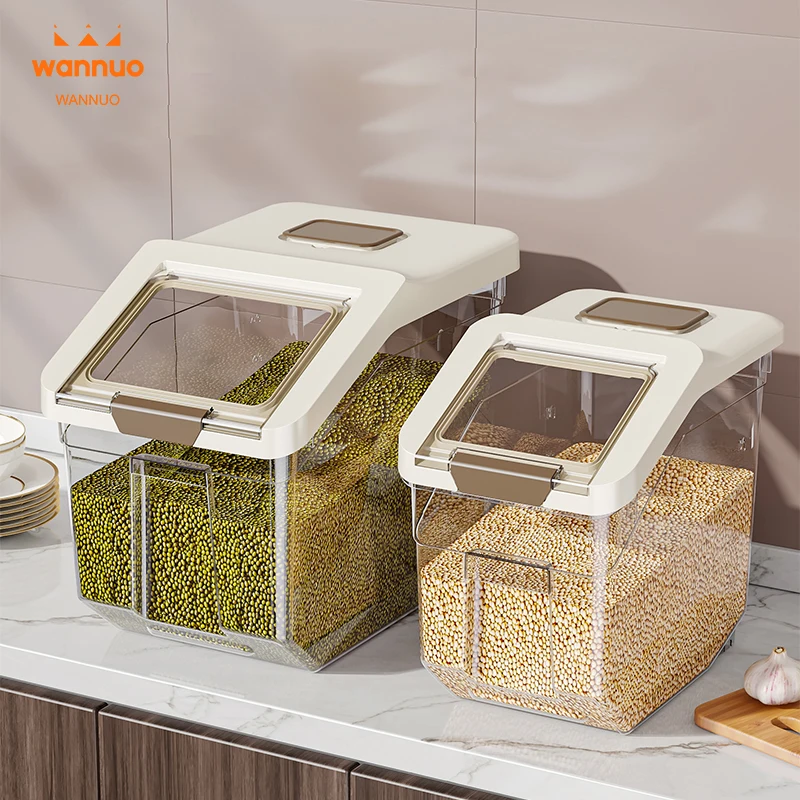 Wannuo 25kg Large Capacity Rice Storage Box Insect-proof Grain Container Moisture-proof Kitchen Rice Dispenser Plastic Rice Box