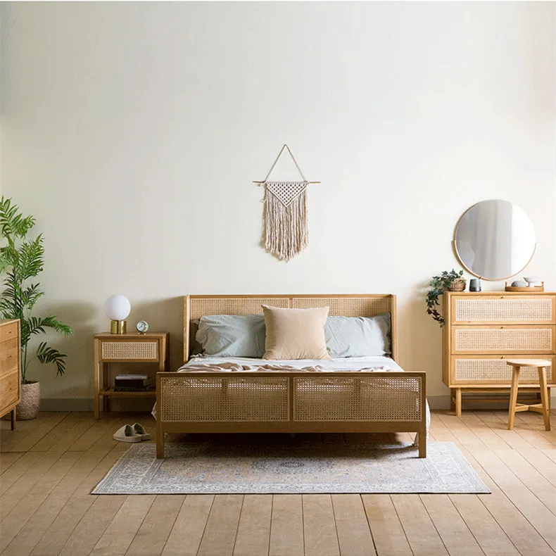 Dreamhause Rattan Bed Japanese Solid Wood Bed B&B Ash Wood Master ...