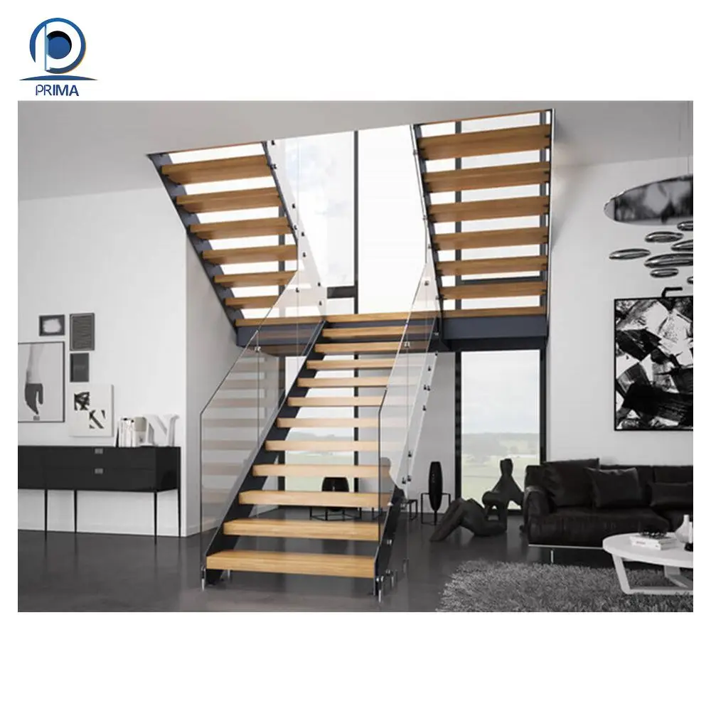 Prima Stairs Modern Central Middle Design Stainless Handrail Steel Staircase Railing Price Stairs