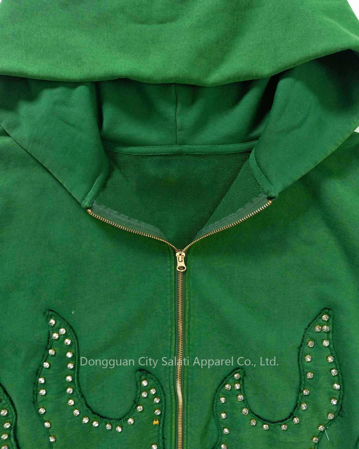 Salati Sweatshirts Supplier Essentials Custom Winter 400GSM Drop Shoulder Diamond Embroidery Print Zipper Rhinestone Hoodies Men gallery 2