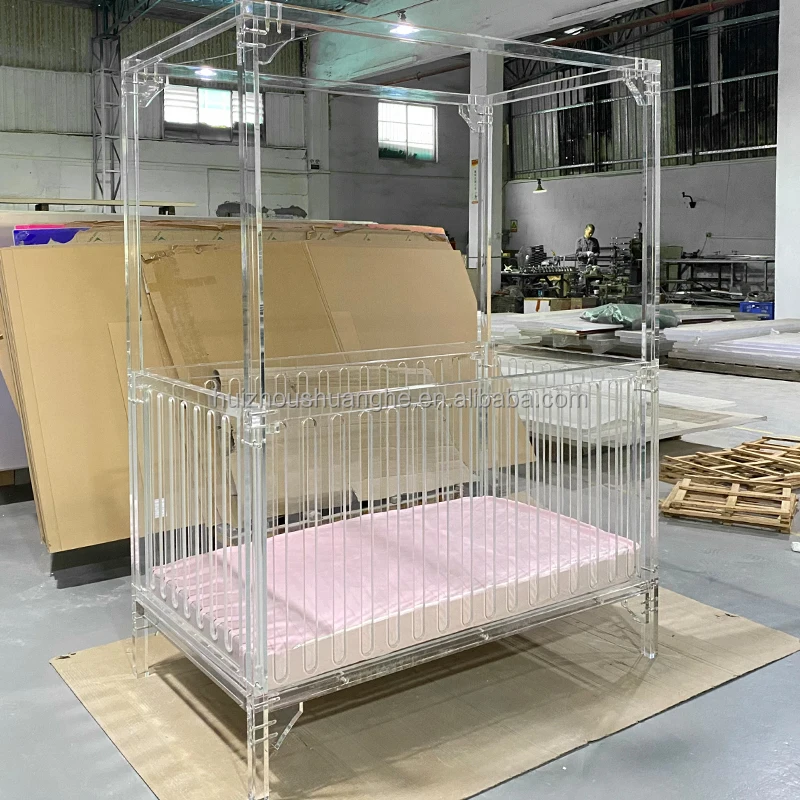 Queen Size Clear Acrylic Baby Bed Crib Cot Kids' Bed Rails for Nest Acrylic Chinese Design Style