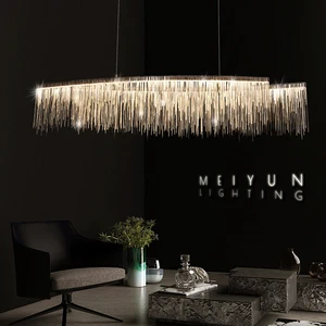 Modern Design Nordic Modern Wavy Tassel Aluminum Silver Metal Chain Hotel Led Linear Chandelier Pendant Light