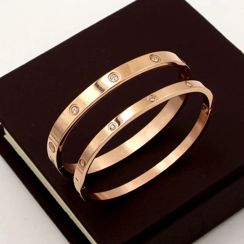 Luxury on Slim Thin Button Gold Plated Metal 50mm 15cm Women with Screwdriver Stainless Steel love Bangle Bracelet Screw