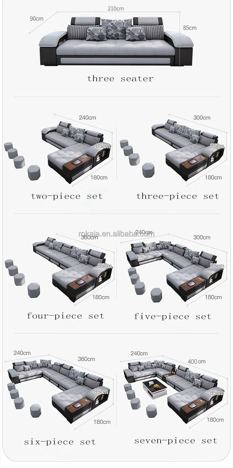 Luxury Multifunctional Ushaped Sofa Set Fabric Corner Sofa With Usb