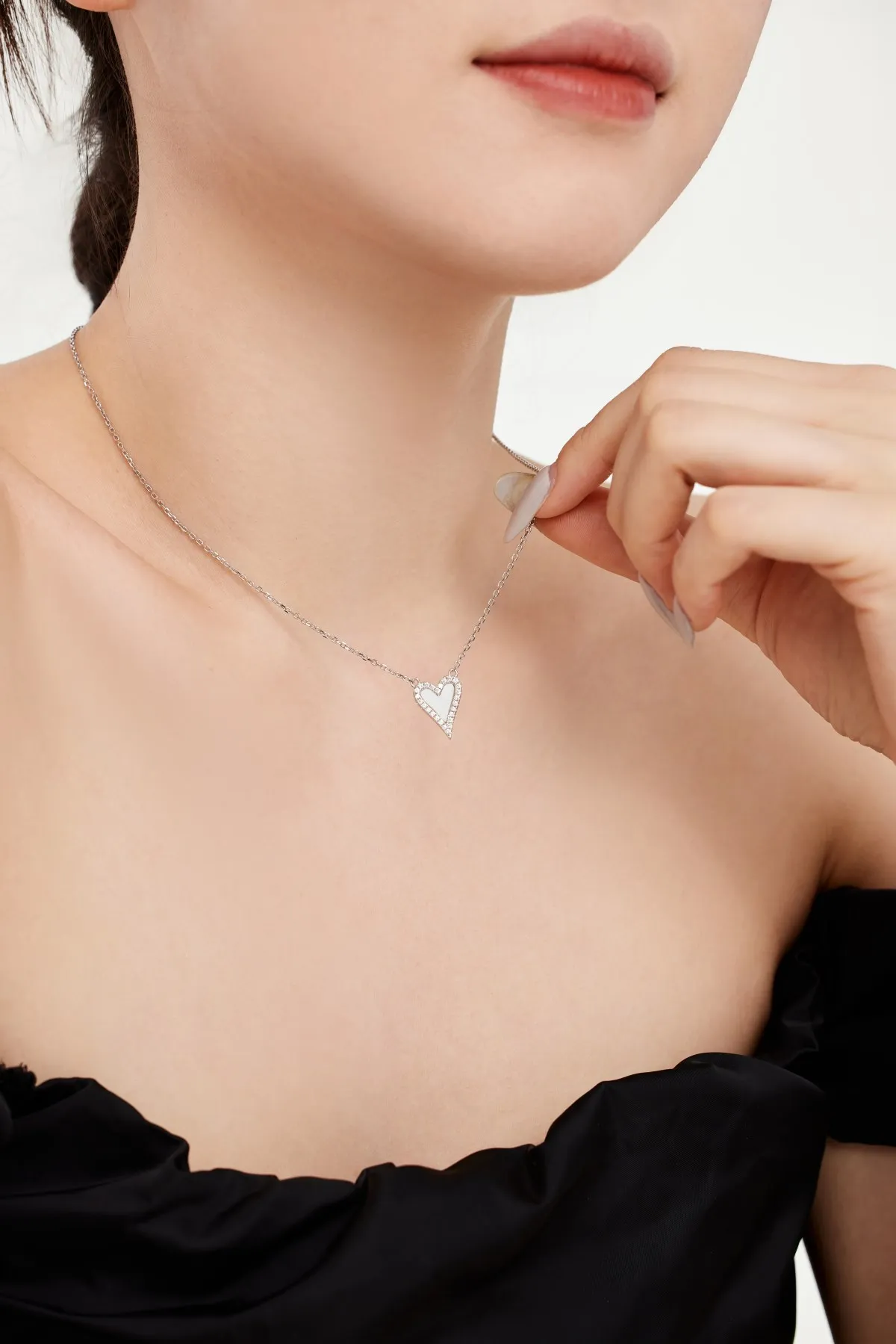 KAKODIY Matte Fine Jewelry 925 Sterling Silver Chain Blue Black Agate Necklace Pendant Cubic Zircon Zircon Heart Necklace for Women detail 6