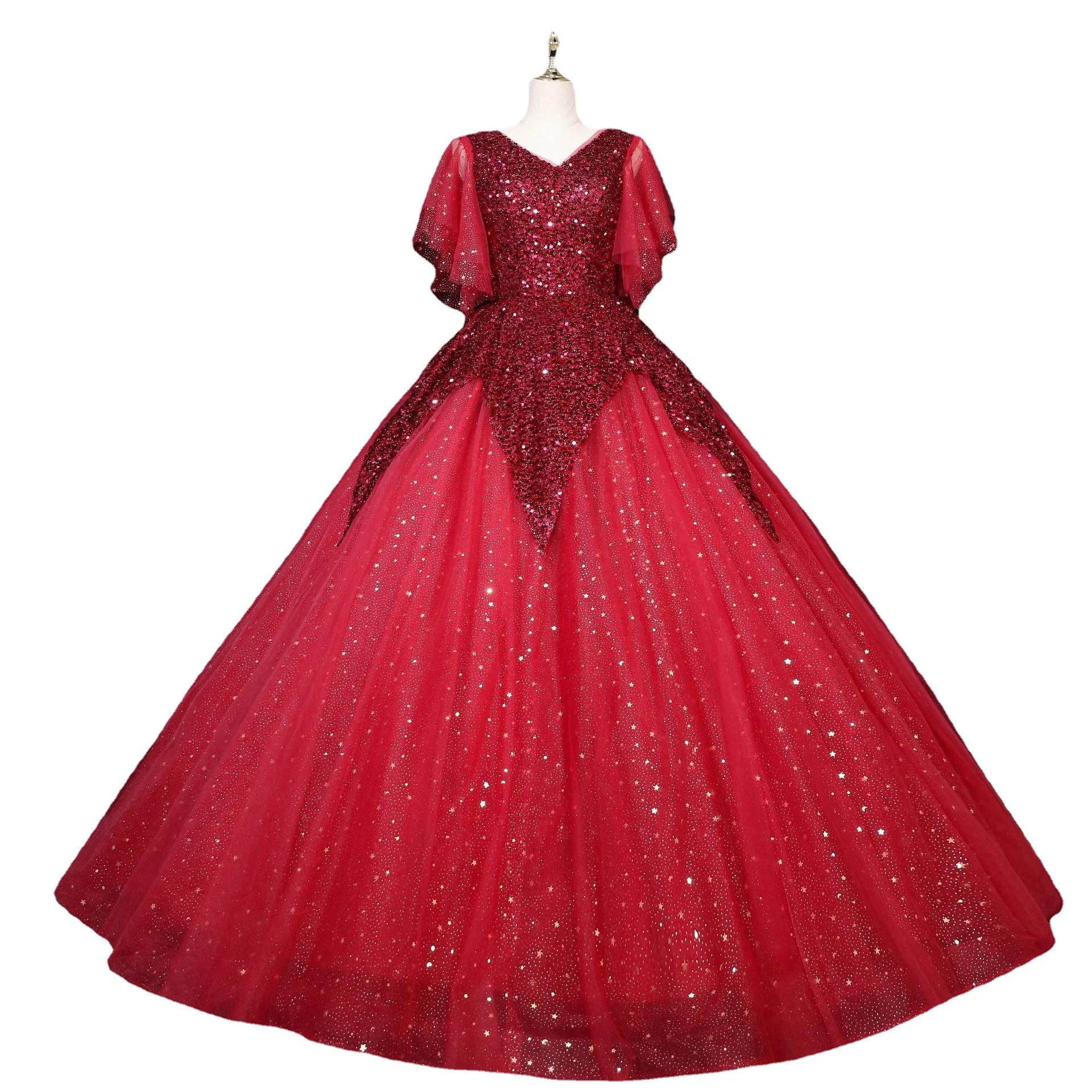 Sparkling Red Wedding Dress Ball Gown 3D Flower Strapless Bridal Gowns  Masquerade Prom Dresses Wedding Dress