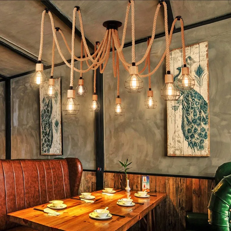 Лидер продаж промышленная люстра с шестью десятью головками Подвесная лампа креативный Ресторан Бар магазин светодиодная на веревке