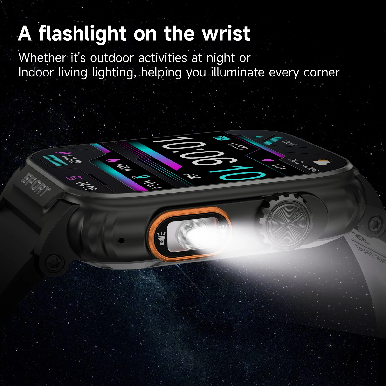 1.91 Inch Fashion Smart Watch Torch Android IOS 430mAh Battery Life Call Voice Assistant IP67 GP5 Square Screen for Silicone