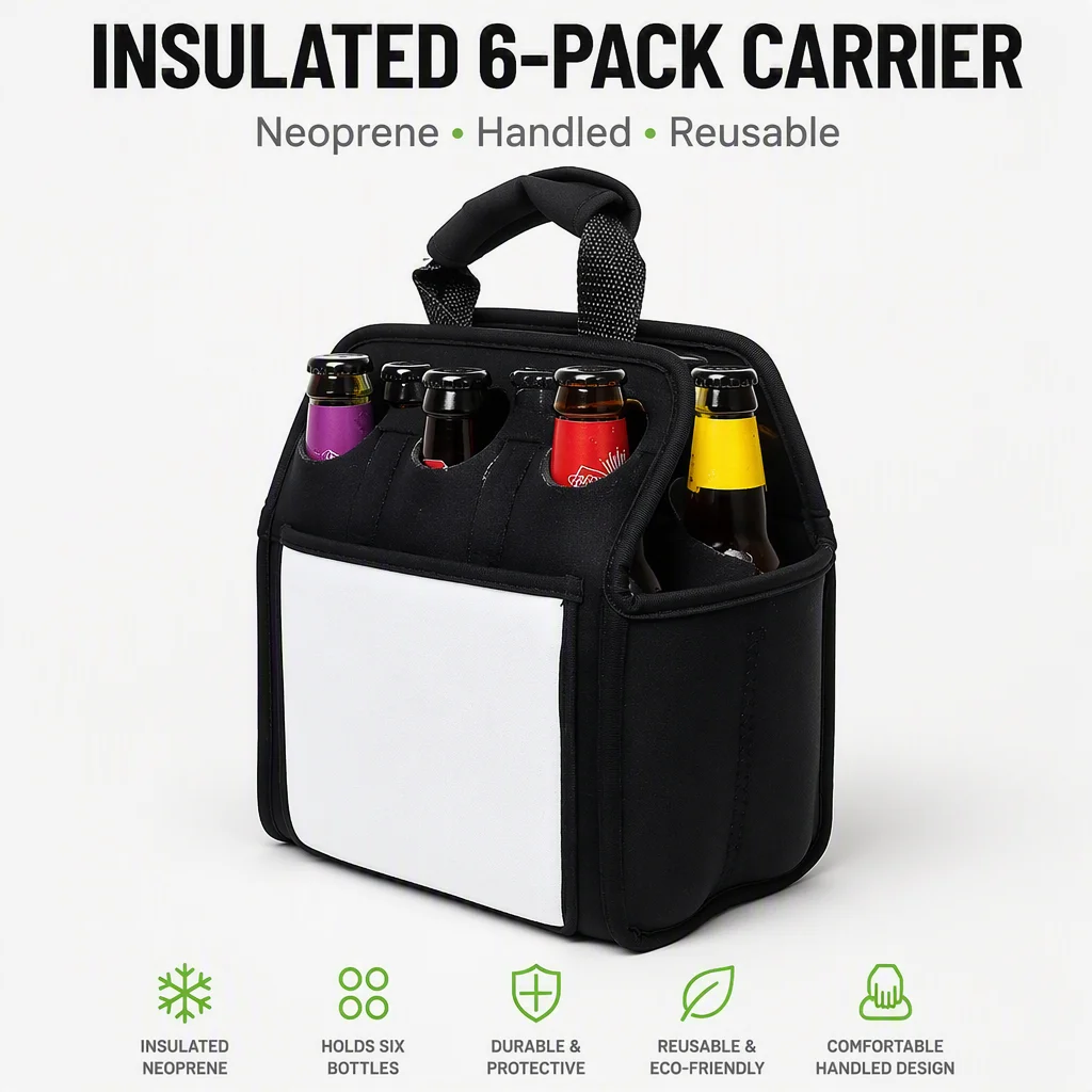 DIY Printing 6-Pack White Neoprene Bottle Sleeve Waterproof Solar Panel Feature for  -6 Pack Neoprene Beer Cooler Bags