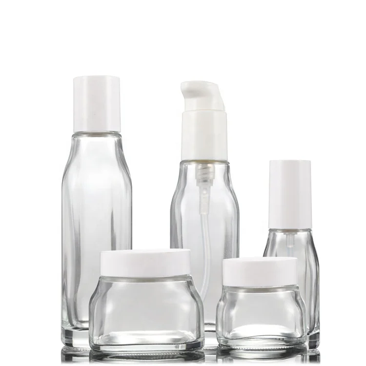 Luxury Cosmetic glass bottle set New style square skin care glass packaging container manufacture cosmetic glass packaging