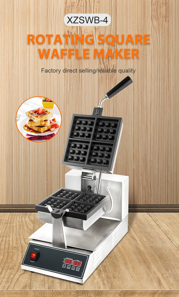 Snack Machines Square Waffle Maker Commercial Electric 4 Slice Belgian