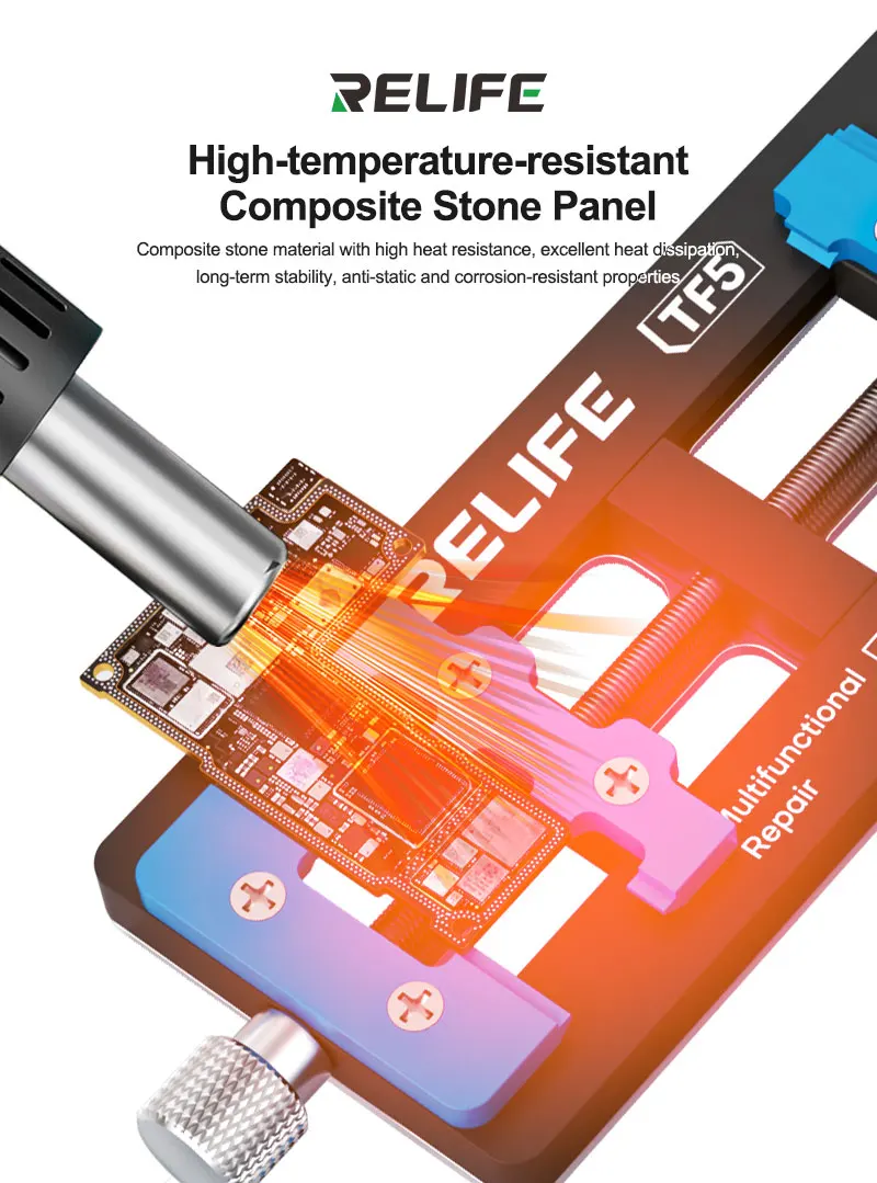 RELIFE TF5 Multifunctional Repair Fixture 500℃ Heat Resistant PCB Clamp for Motherboard CPU Chip Soldering Phone Repair