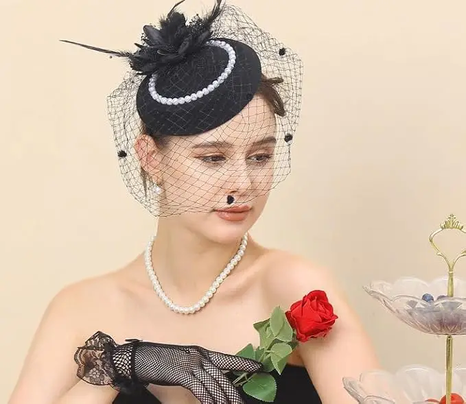 20s 50s Tea Party Hat Fascinator Hat for Women Funeral  display picture 3