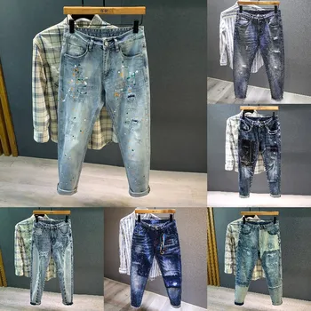 New spring and autumn men's jeans fashion brand casual stretch straight slim trend jeans