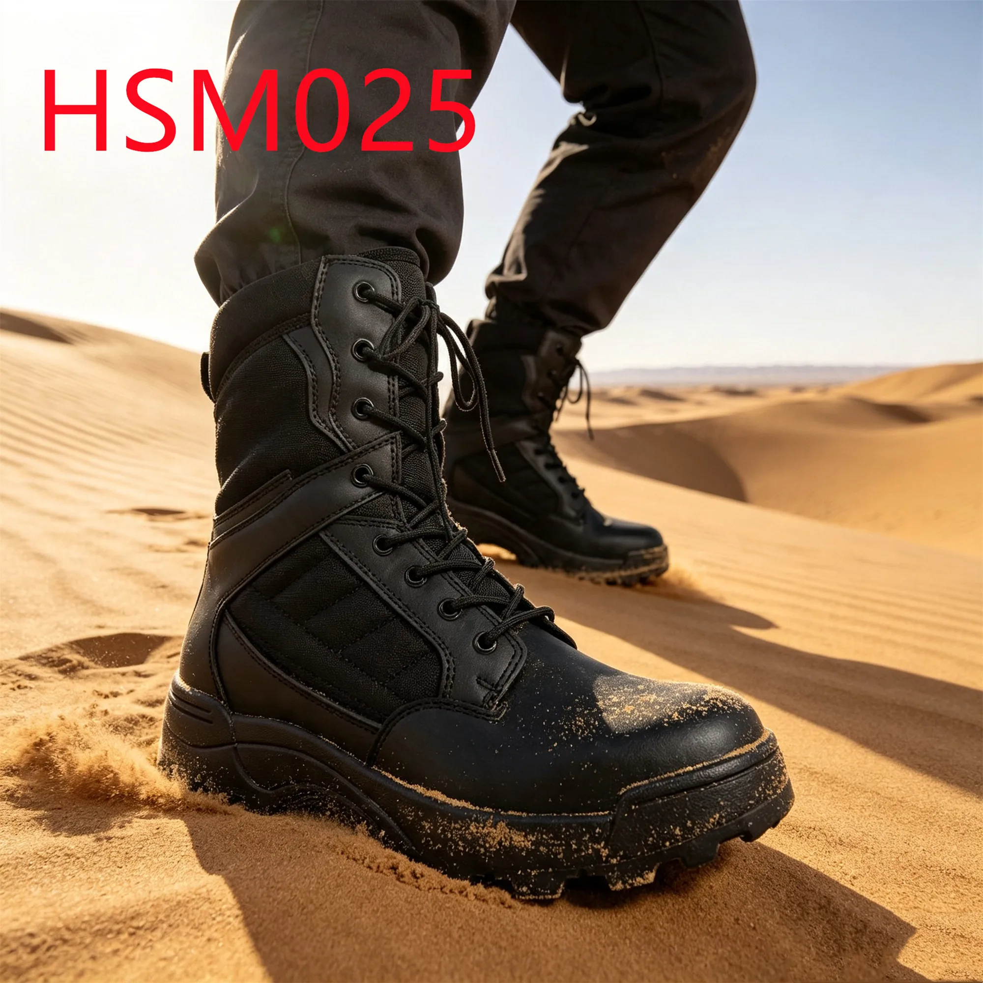 HY,Simulation Training Anti-impact Stitching Rubber Sole Combat Boots Curved Zipper Design Hua Singh Tactical Gear Boots HSM025