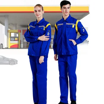Durable Breathable Gas Oil Station Workwear Pure Cotton Safety Clothes with Reflective Strips Comfortable Work Wear Suit