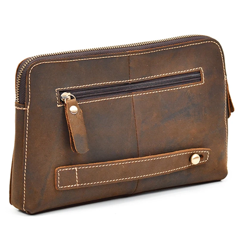 Zipped Leather Wallet Men's Clutch Bag Leather Wrist 