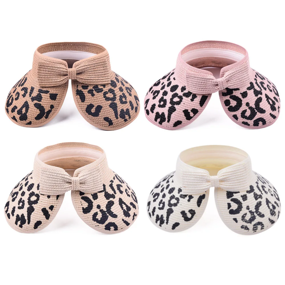Hot Selling Outdoor Women Spring Summer Leopard Hat Breathable Visor Sunshade Headband Without Top Sun Peaked Straw