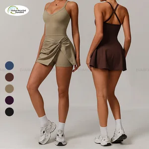 Wholesale Eco Friendly Regeneration Yoga Short Golf Sportswear Women Hollow-out Back Tennis Skirt Set With Removable Chest Pad