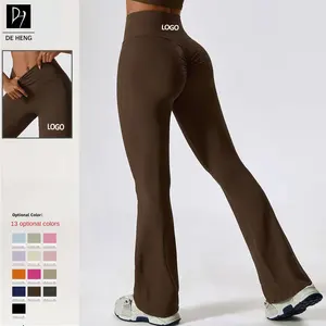 High Waist Flared Sweatpants Stretchy Gym Pants Tummy Control Booty Lift Solid Wide Leg Tight Yoga Bell Women Flared Leggings
