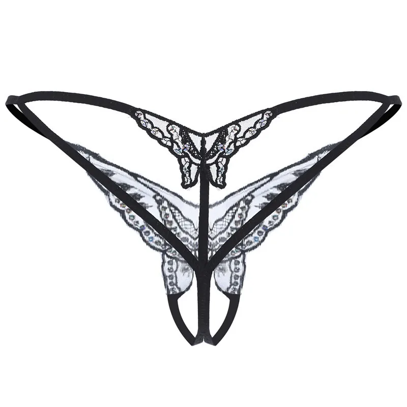 Sexy Sequin Embroidered Open Crotch Thong Women's Sexy Transparent ...