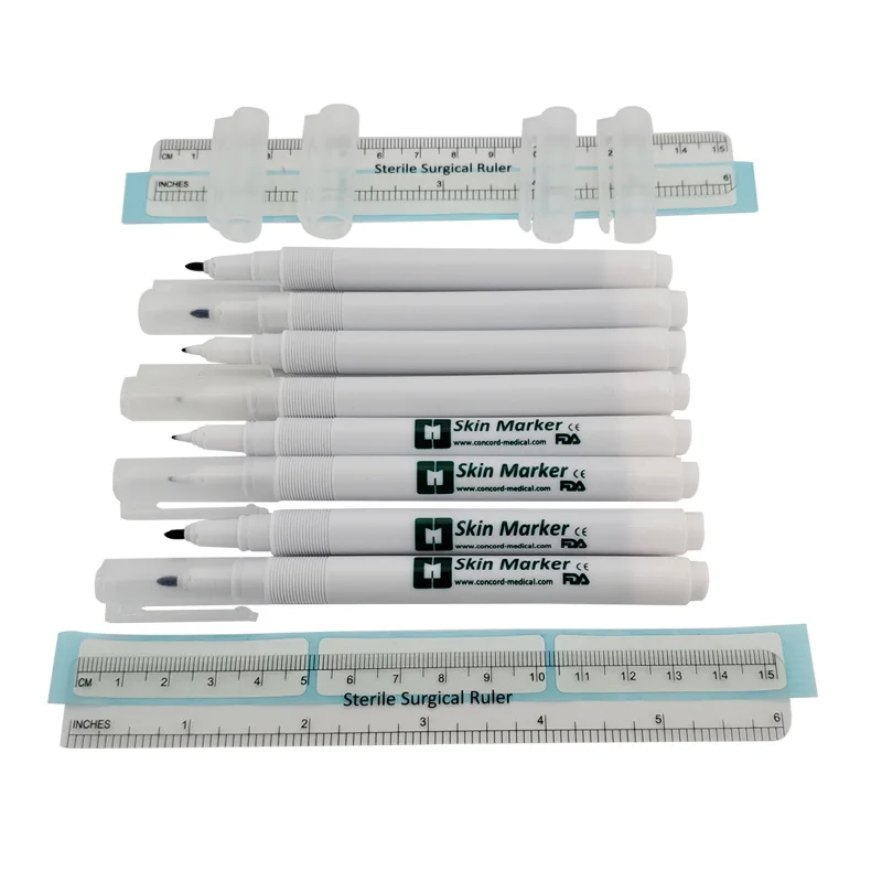 Professional Free Ruler Surgical Skin Marker Pen 0.5mm-1mm Washable Permanent Ink with Ruler