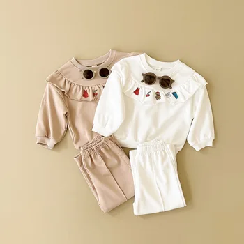 Baby suit girl top + Wide leg pants two-piece set children's round neck pullover casual spring set