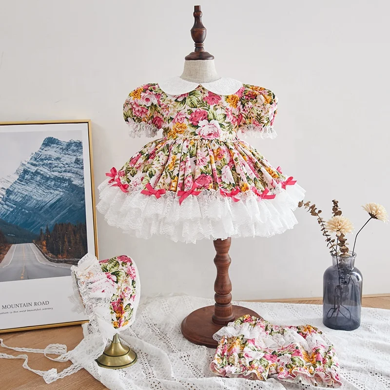 Vintage Lace Bow Peter Pan Collar Baby Ruffle Summer Christmas Dress  Children Spanish Dress Supplier