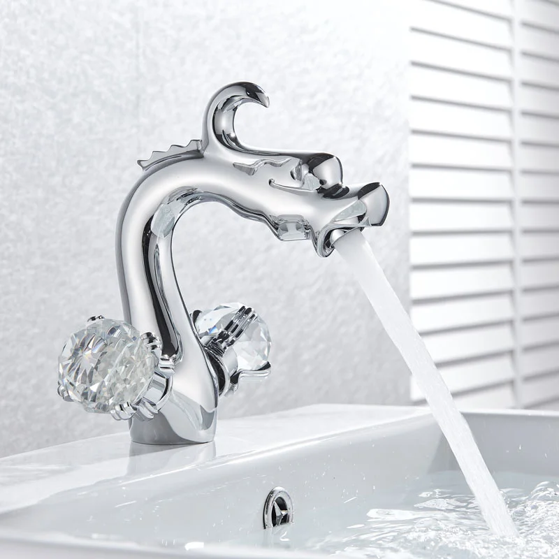 Bathroom Double Handle Gold Dragon Crystal Basin Faucet Washbasin Hot and Cold Water Deck Mount Mixer Tap XR7903