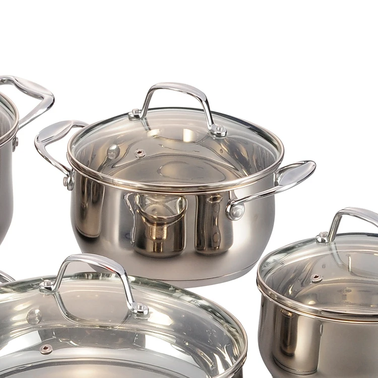 High Quality Double Handle Cooking Pots Luxury Stainless Steel Induction Cookware Sets factory